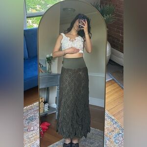 Olive Lace Vintage Maxi Skirt